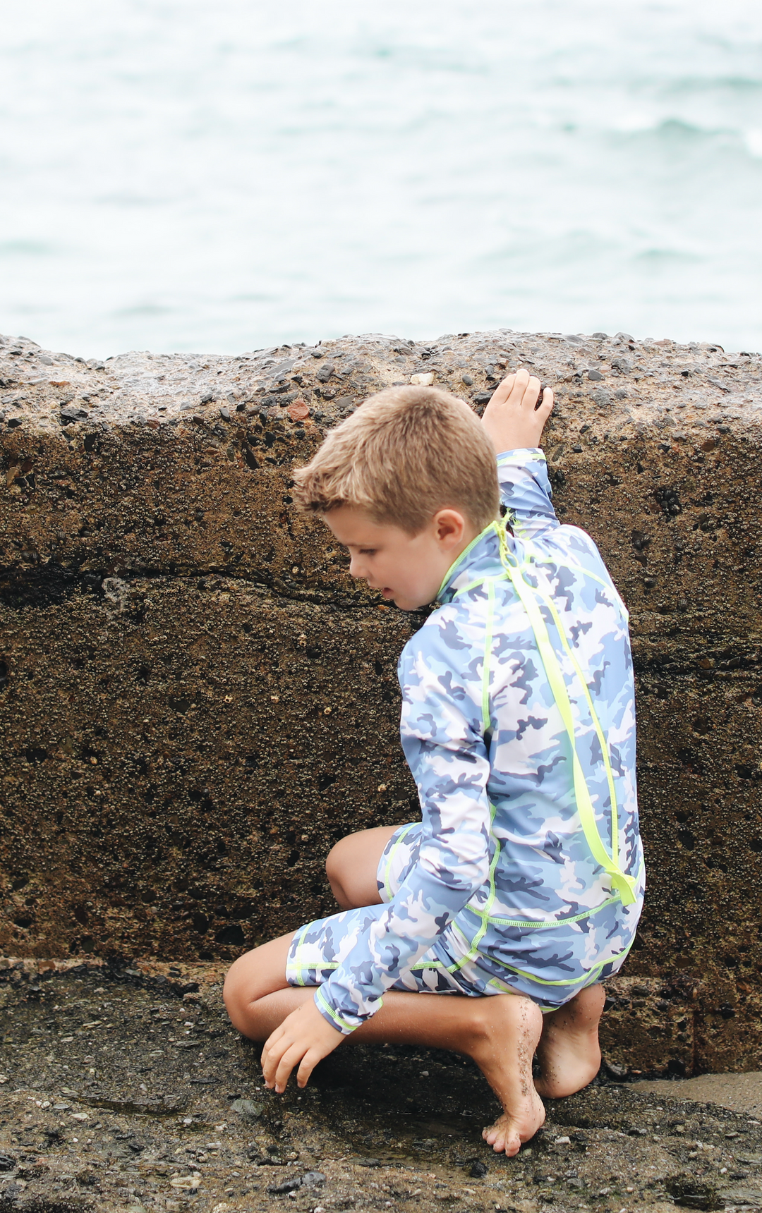 Boy's Short Body Swimsuit - UPF 50+ Sun Protective Swimwear - Blue Camo