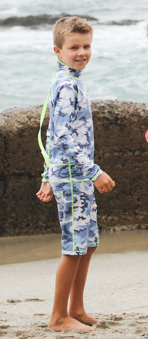 Boy's Short Body Swimsuit - UPF 50+ Sun Protective Swimwear - Blue Camo