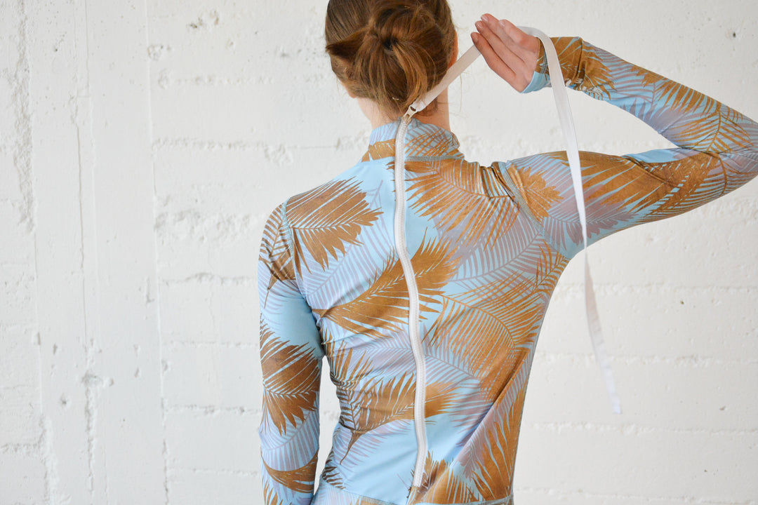 Women's "Classic" UPF 50+ Sun Protective Short Swimsuit - Misty Palm