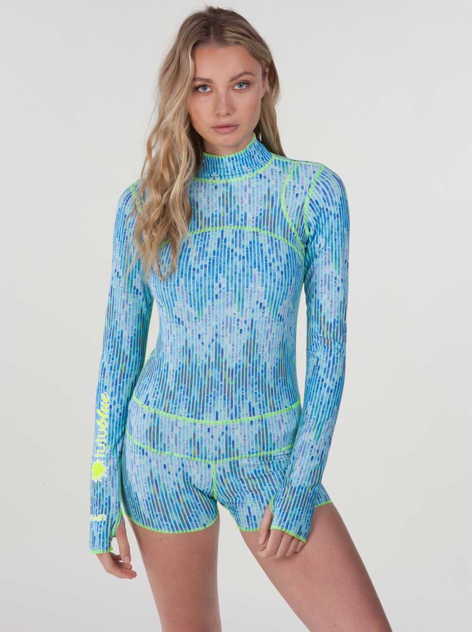 Women's "Classic" UPF 50+ Sun Protective Short Swimsuit - Blue Mosaic