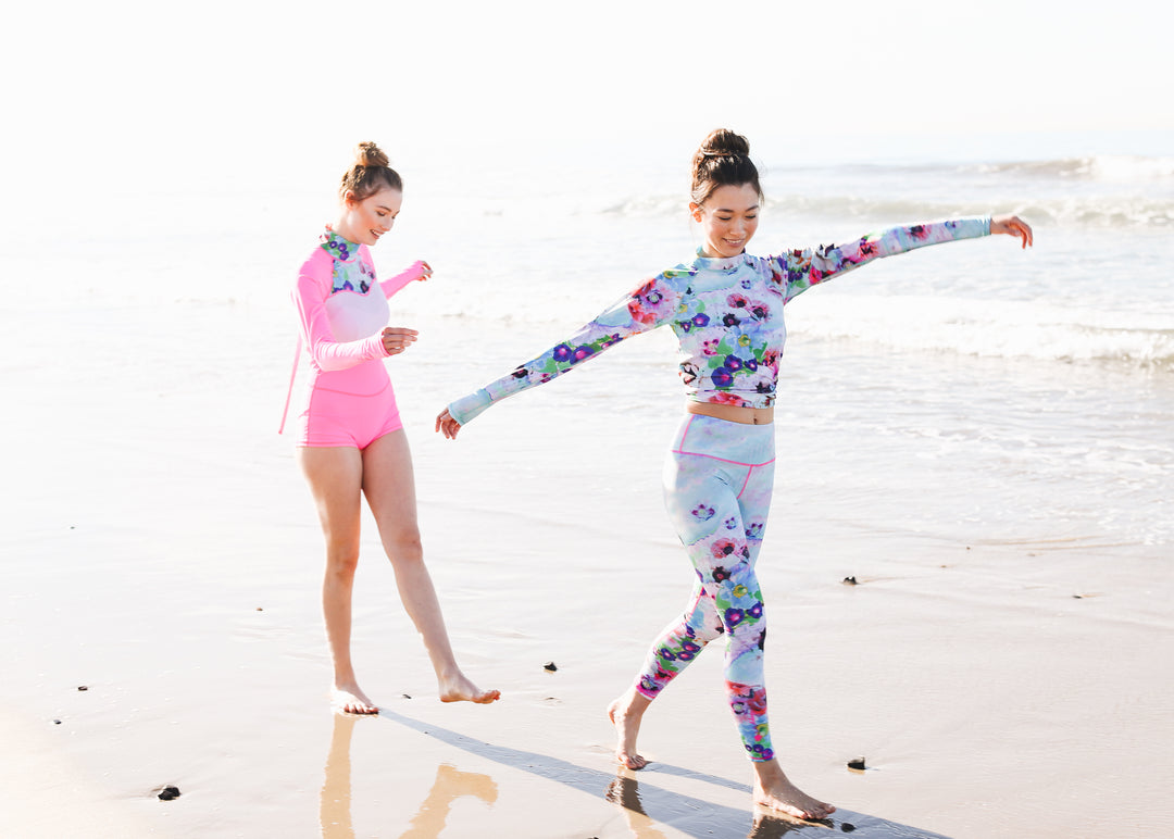 Women's UPF 50+ Sun Protective Swim Leggings - Sea Poppies