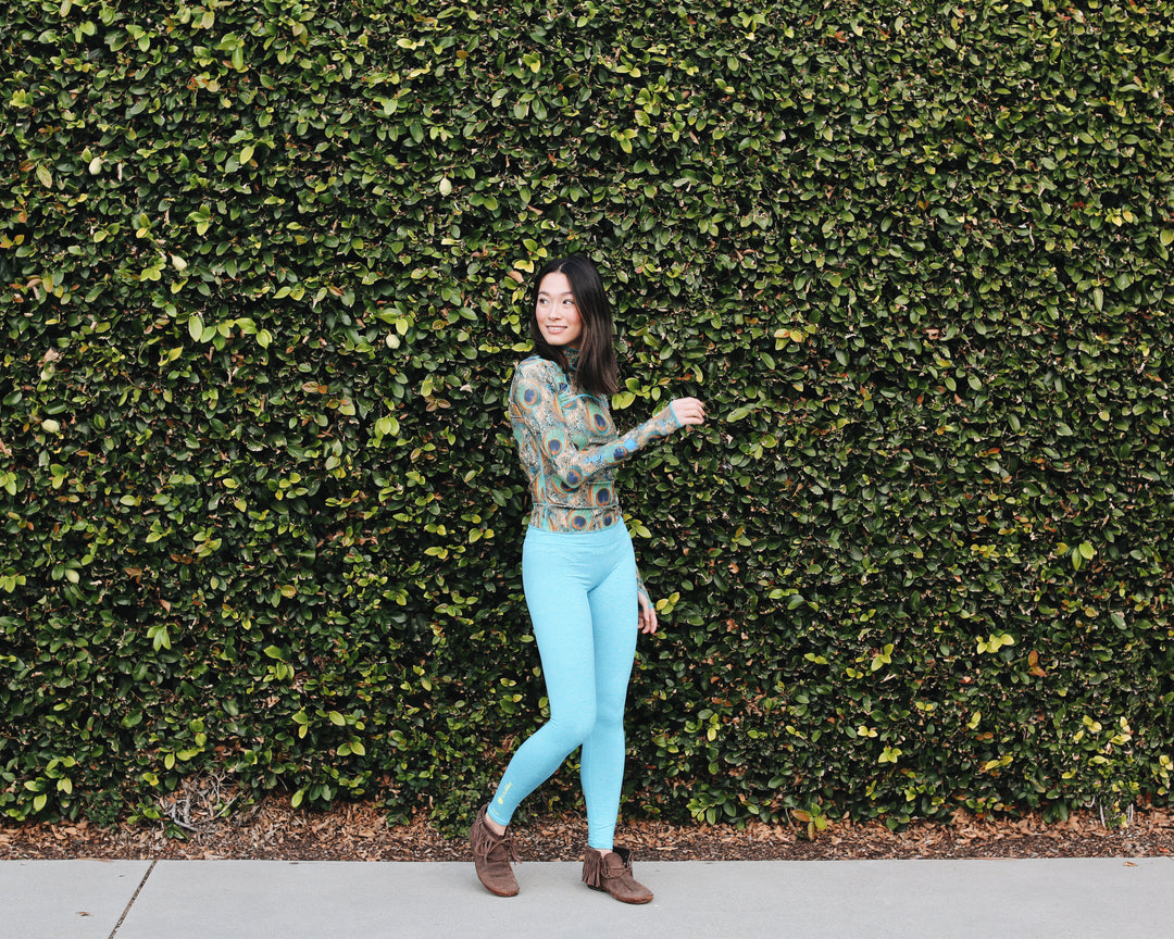 Women's UPF 50+ Sun Protective Swim Leggings  - Turq (Double Brushed)