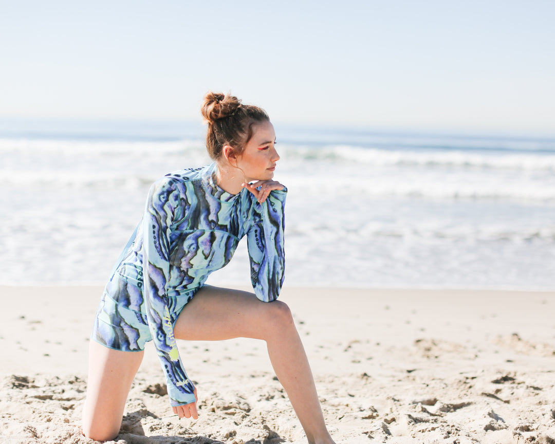 Women's "Classic" UPF 50+ Sun Protective Short Swimsuit - Blue Abalone