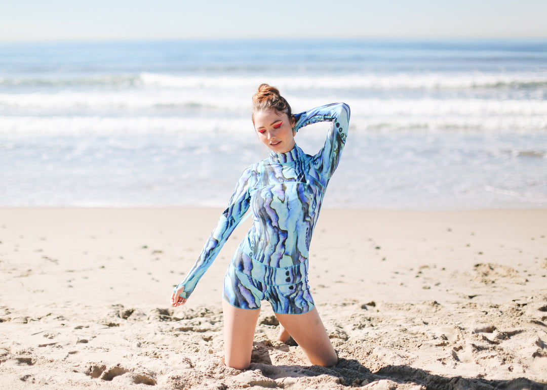 Women's "Classic" UPF 50+ Sun Protective Short Swimsuit - Blue Abalone