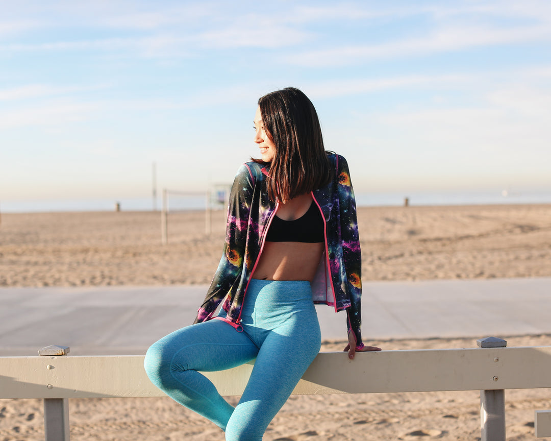 Women's UPF 50+ Sun Protective Swim Leggings  - Turq (Double Brushed)