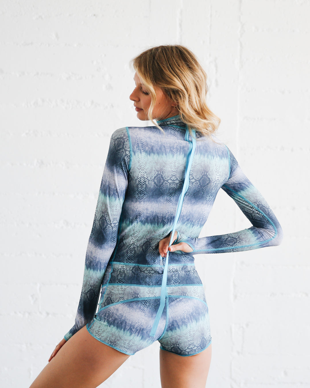 Women's "Classic" UPF 50+ Sun Protective Short Swimsuit - Blue Cobra