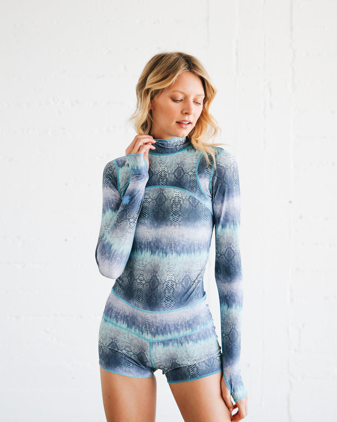 Women's "Classic" UPF 50+ Sun Protective Short Swimsuit - Blue Cobra