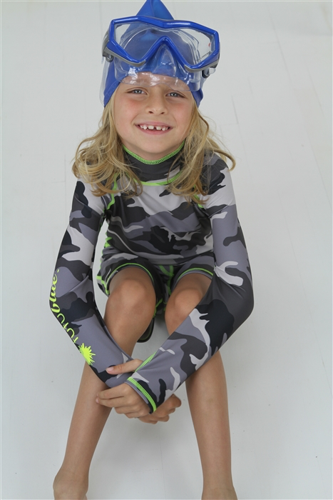 Boy's Short Body Swimsuit - UPF 50+ Sun Protective Swimwear - Grey Camo