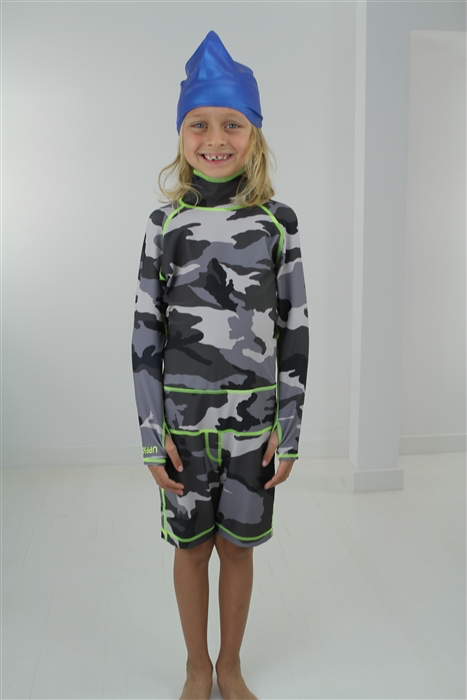 Boy's Short Body Swimsuit - UPF 50+ Sun Protective Swimwear - Grey Camo