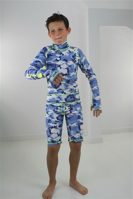 Boy's Short Body Swimsuit - UPF 50+ Sun Protective Swimwear - Blue Camo