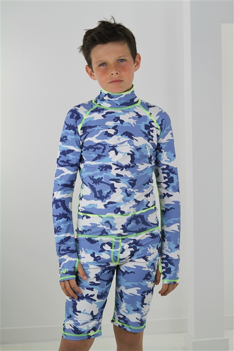 Boy's Short Body Swimsuit - UPF 50+ Sun Protective Swimwear - Blue Camo