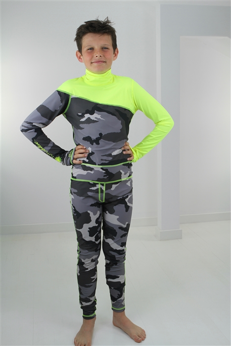 Boy's Full Body Swimsuit - UPF 50+ Sun Protective Swimwear - Grey Camo w/ Yellow