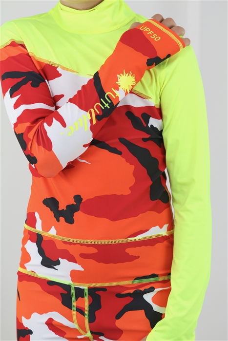 Boy's Full Body Swimsuit - UPF 50+ Sun Protective Swimwear - Red Camo w/ Yellow