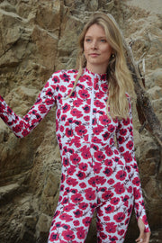 WOMEN'S LONG BODYSUIT ZIP FRONT - RED POPPY