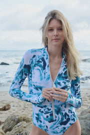 WOMEN'S ONE PIECE LONG SLEEVE SWIMSUIT - OCEAN LEOPARD