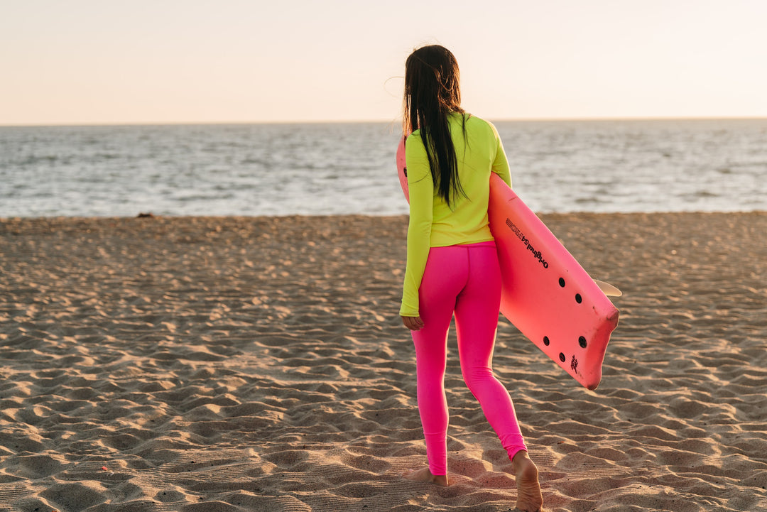 Women's UPF 50+ Sun Protective Swim Leggings - Neon Pink