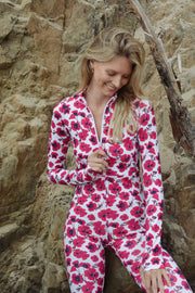 WOMEN'S LONG BODYSUIT ZIP FRONT - RED POPPY