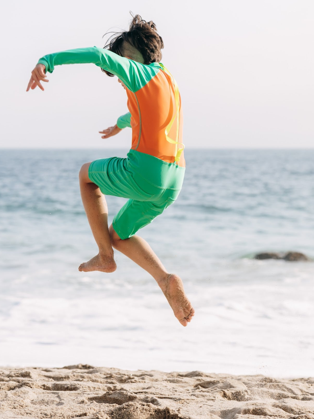 Boy's Short Body Swimsuit - UPF 50+ Sun Protective Swimwear - Jade w/Tangerine