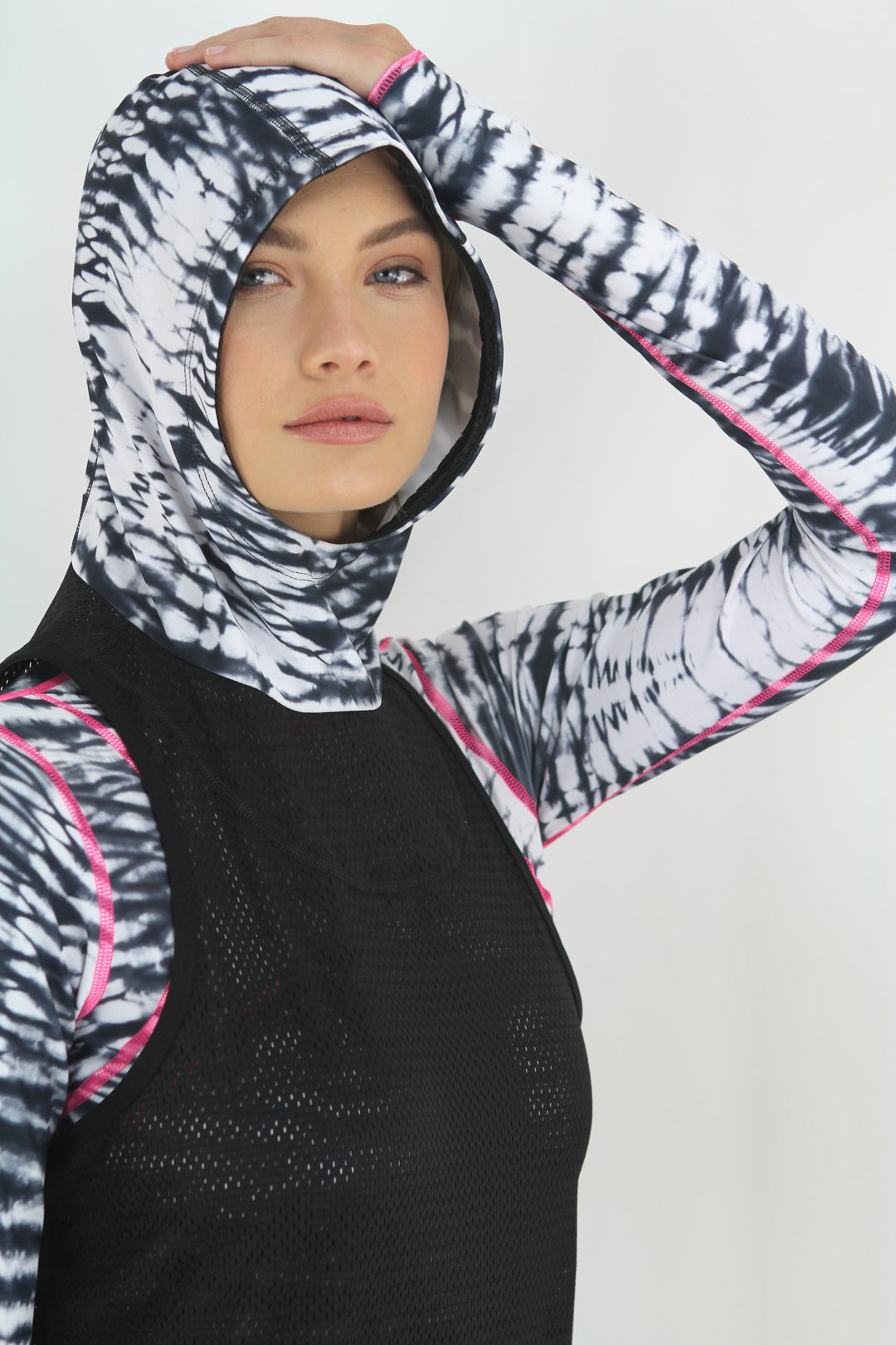 Black and White Hooded Mesh Tank