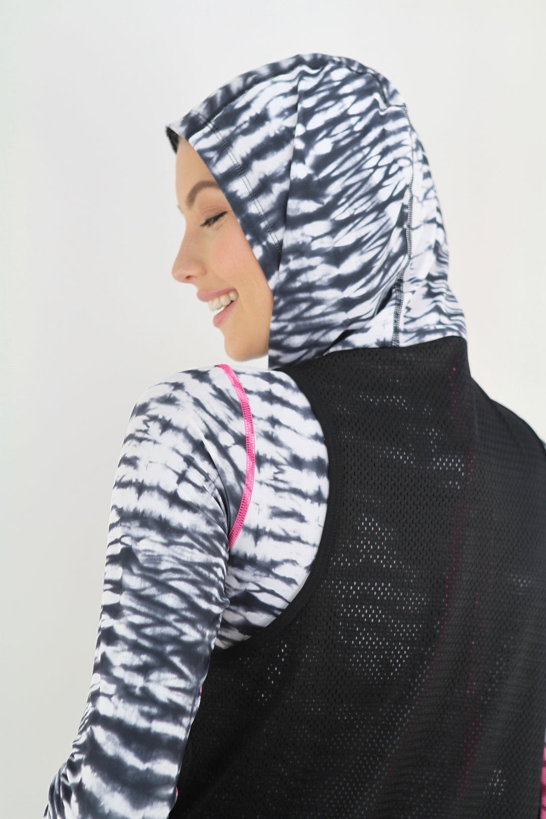 Black and White Hooded Mesh Tank