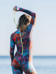 WOMEN'S HIGH-WAIST FULL LENGTH  BACK ZIP UPF50 SUN PROTECTIVE SWIMSUIT - KOI POND