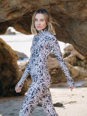 WOMEN'S HIGH-WAIST FULL LENGTH  BACK ZIP UPF50 SUN PROTECTIVE SWIMSUIT - SAND LEOPARD