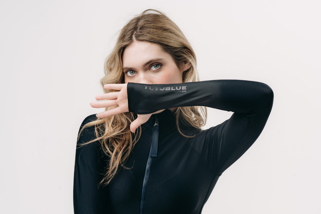 Women's UPF 50+ Sun Protective Long Sleeve "RORO” Swimsuit - Black (PRE-SALE: Ships in 3-4 weeks)