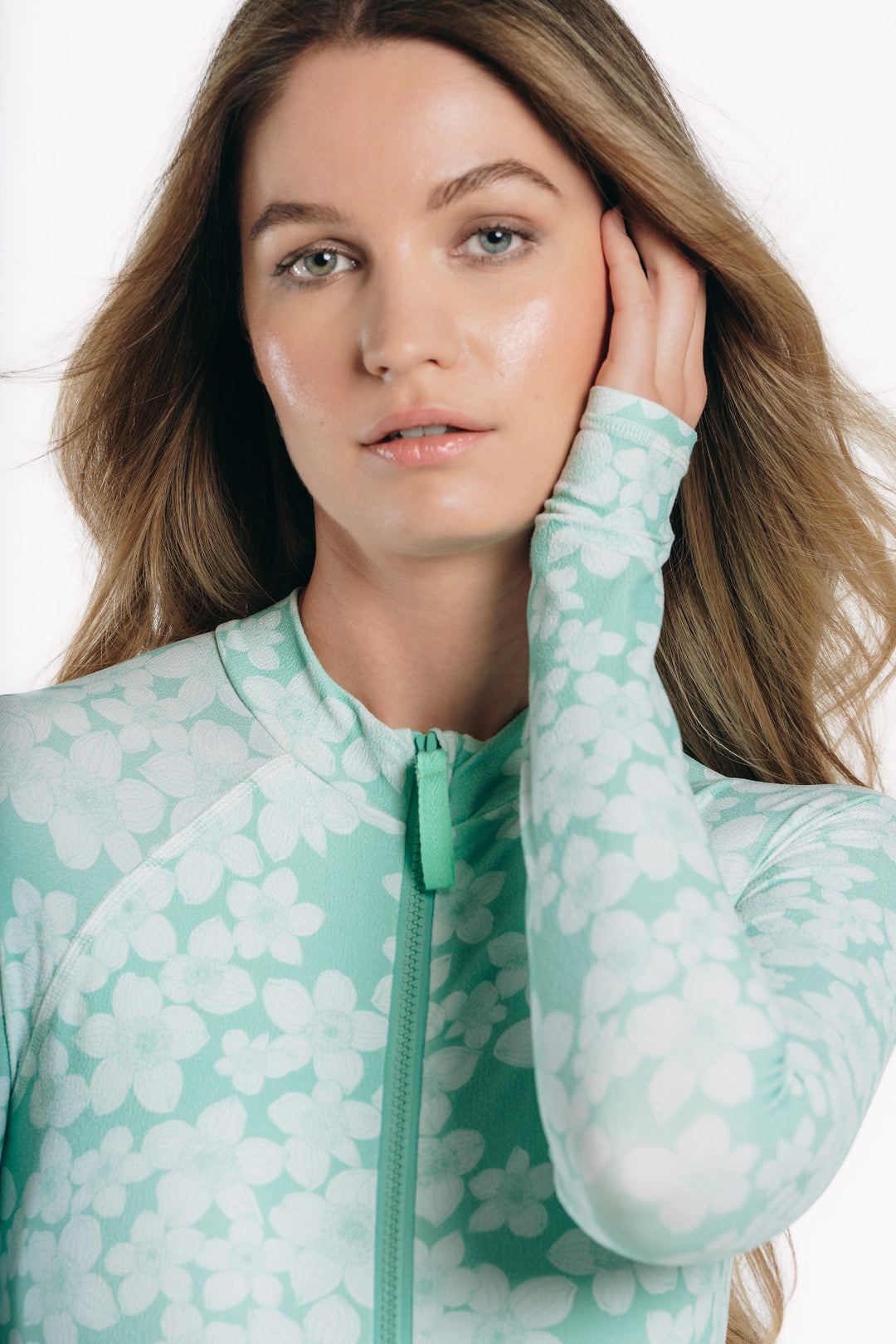 Women's Textured One Piece Front Zip UPF 50+ Long Sleeve Surf Suit - Aloha