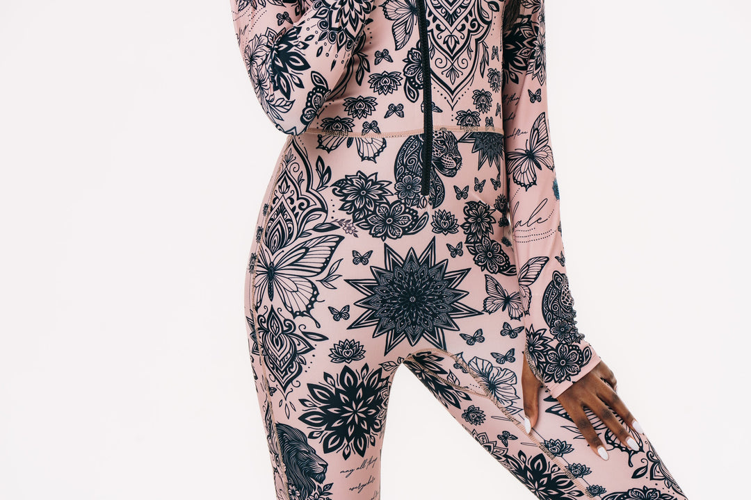 Women's UPF 50+ Sun Protective Long Sleeve "RORO” Swimsuit - Toffee Tattoo (PRE-SALE: Ships in 3-4 weeks)