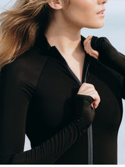 WOMEN'S ONE PIECE LONG SLEEVE SWIMSUIT - BLACK (RUNS SMALL)