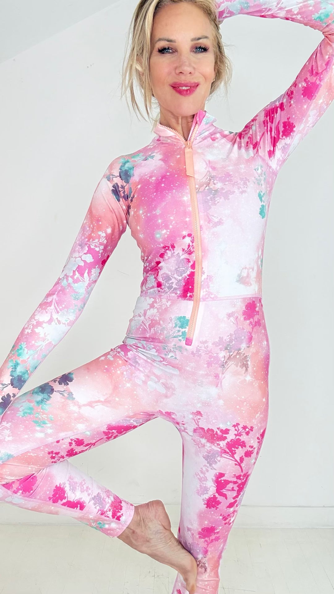 Women's UPF 50+ Sun Protective Long Sleeve "RORO” Swimsuit - Cherry Skies