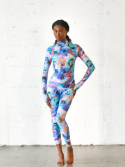 WOMEN'S LONG SWIMSUIT - NEON BLUE POPPY