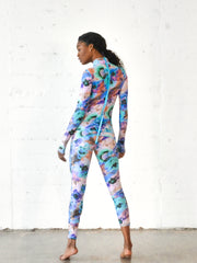 WOMEN'S LONG SWIMSUIT - NEON BLUE POPPY