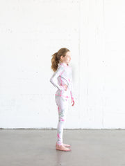 GIRL'S SWIM LEGGINGS - ROYAL BOUQUET PINK SHABBY CHIC COLLAB
