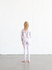 GIRL'S SWIM LEGGINGS - ROYAL BOUQUET PINK SHABBY CHIC COLLAB