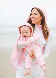 BABY BEACH TOWEL WITH HOODIE - BABY PINK