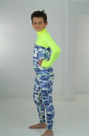 BOY'S LONG SWIMSUIT DAB - BLUE CAMO W- YELLOW